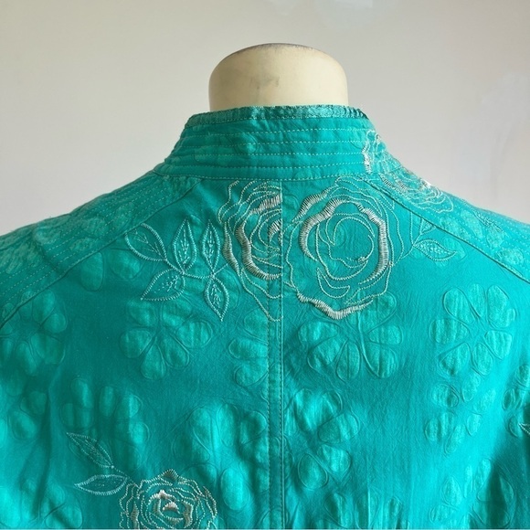 MIRASOL Women’s Embroidered Roses Jacket Mandarin Collar Shell Buttons Green S - Picture 8 of 14